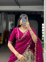 Thumbnail for Lorenvalley Fashion Multicolor Tasar Silk Kalamkari Print with Lace Border Lehenga Choli with Dupatta - Dista