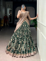 Thumbnail for Lorenvalley Fashion Multicolor Tasar Silk Kalamkari Print with Lace Border Lehenga Choli with Dupatta - Dista