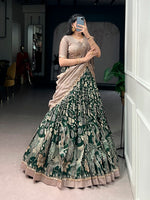 Thumbnail for Lorenvalley Fashion Multicolor Tasar Silk Kalamkari Print with Lace Border Lehenga Choli with Dupatta - Dista