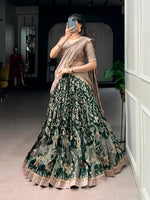 Thumbnail for Lorenvalley Fashion Multicolor Tasar Silk Kalamkari Print with Lace Border Lehenga Choli with Dupatta - Dista