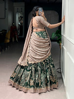 Thumbnail for Lorenvalley Fashion Multicolor Tasar Silk Kalamkari Print with Lace Border Lehenga Choli with Dupatta - Dista