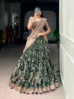 Thumbnail for Lorenvalley Fashion Multicolor Tasar Silk Kalamkari Print with Lace Border Lehenga Choli with Dupatta - Dista