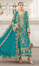 Thumbnail for Anaita Turquoise Silk Suit With Embroidery & Sequence Work - Distacart
