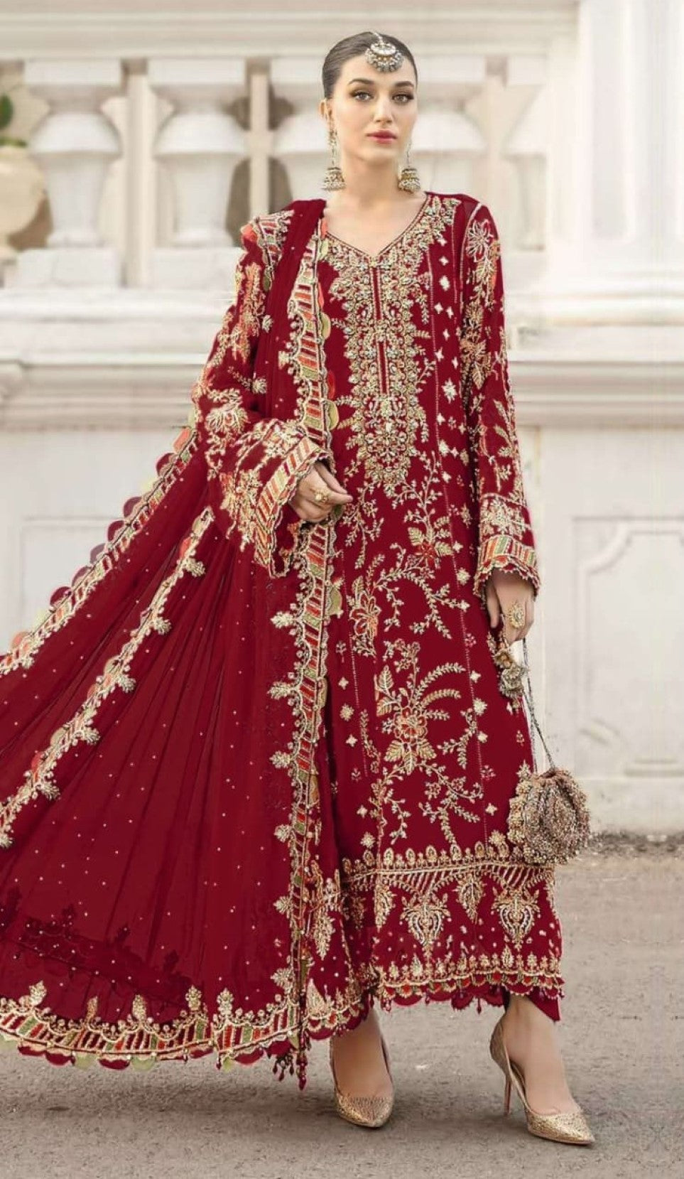 Anaita Red Silk Suit With Embroidery & Sequence Work - Distacart