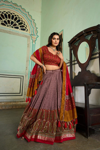 Lorenvalley Fashion Multicolor Tasar Silk Kashmiri Print With Foil Print Lehenga Choli with Dupatta