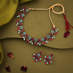 Thumbnail for Tehzeeb Creations Brass Gold-Polished Gold, Pink, Blue Jewel Set - Distacart