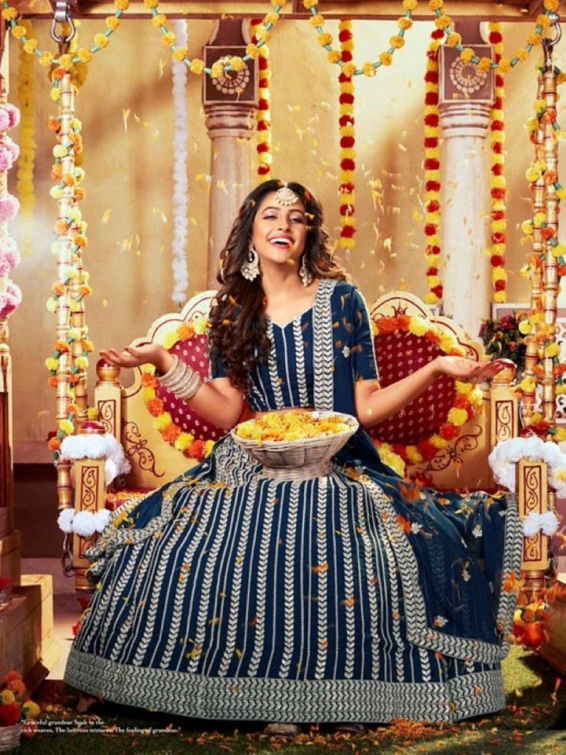 Anaita Teal-Blue Georgette Lehenga Choli With Sequence & Thread Work - Distacart