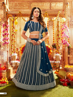 Thumbnail for Anaita Teal-Blue Georgette Lehenga Choli With Sequence & Thread Work - Distacart
