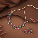 Thumbnail for Tehzeeb Creations Brass Gold-Polished Gold, Pink, Blue Jewel Set - Distacart