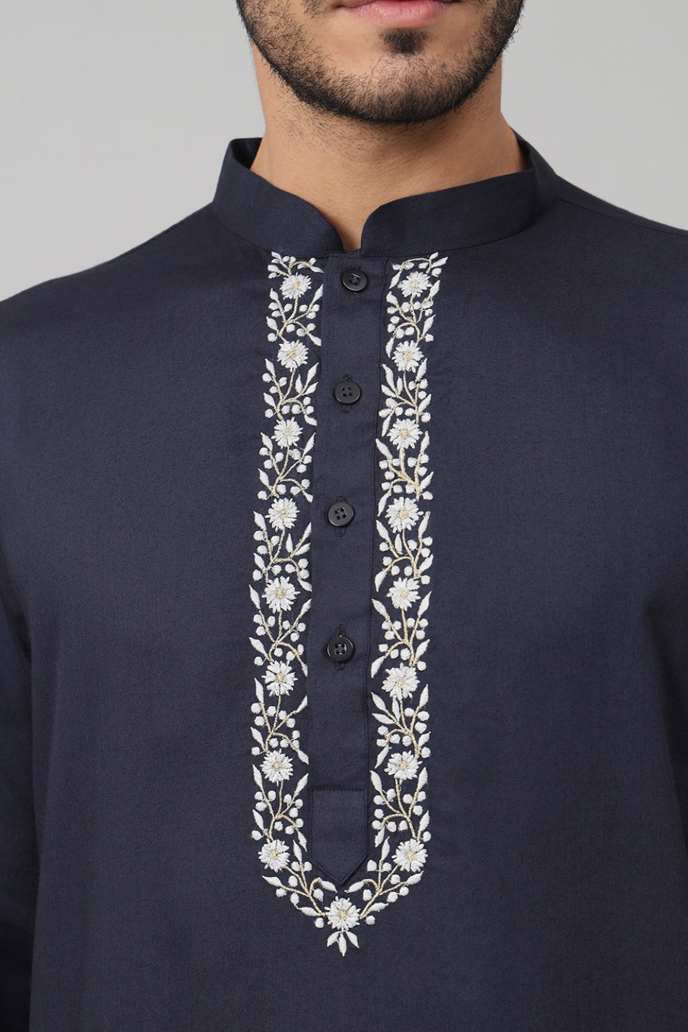Neckline Embroidered Cotton Kurta by Hilo Design - Distacart