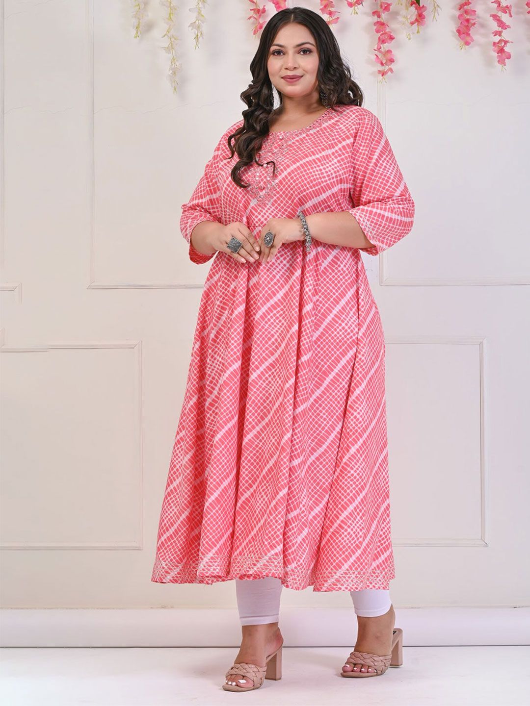 Swasti Geometric Printed Mirror Work Detailed Anarkali Kurta