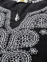 Thumbnail for ADA Women Plus Size Black & White Chikankari Hand Embroidered Sustainable Straight Kurta - Distacart