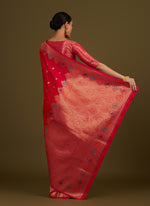 Thumbnail for Monjolika Fashion Dark Pink Banarasi Silk Blend SareeWith Zari Woven Detailing - Distacart