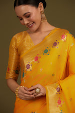 Thumbnail for Monjolika Fashion Yellow Banarasi Silk Blend SareeWith Zari Woven Detailing - Distacart