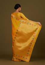 Thumbnail for Monjolika Fashion Yellow Banarasi Silk Blend SareeWith Zari Woven Detailing - Distacart