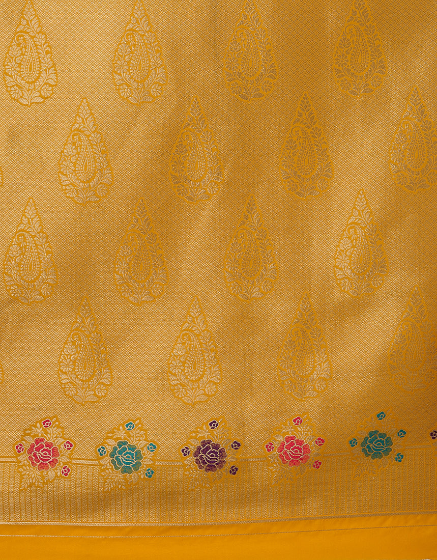Monjolika Fashion Yellow Banarasi Silk Blend SareeWith Zari Woven Detailing - Distacart