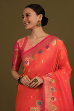 Thumbnail for Monjolika Fashion Dark Peach Banarasi Silk Blend SareeWith Zari Woven Detailing - Distacart