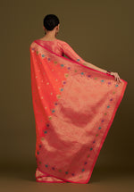 Thumbnail for Monjolika Fashion Dark Peach Banarasi Silk Blend SareeWith Zari Woven Detailing - Distacart