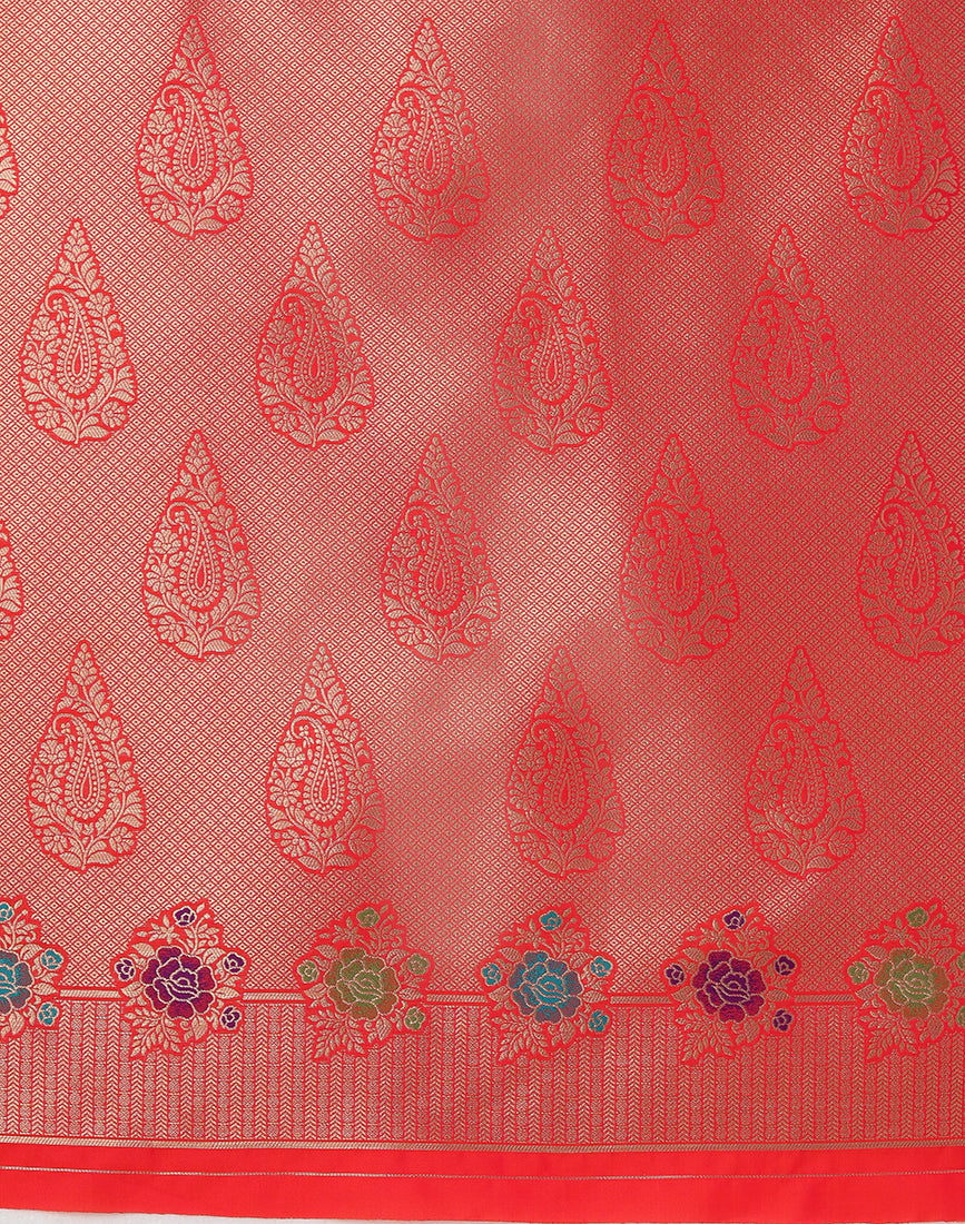 Monjolika Fashion Dark Peach Banarasi Silk Blend SareeWith Zari Woven Detailing - Distacart