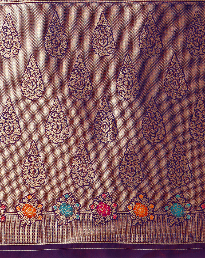 Monjolika Fashion Dark Violet Banarasi Silk Blend SareeWith Zari Woven Detailing - Distacart