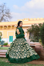 Thumbnail for Lorenvalley Green Tussar Silk Floral Printed with Foil Printed Lehenga Choli - Distacart