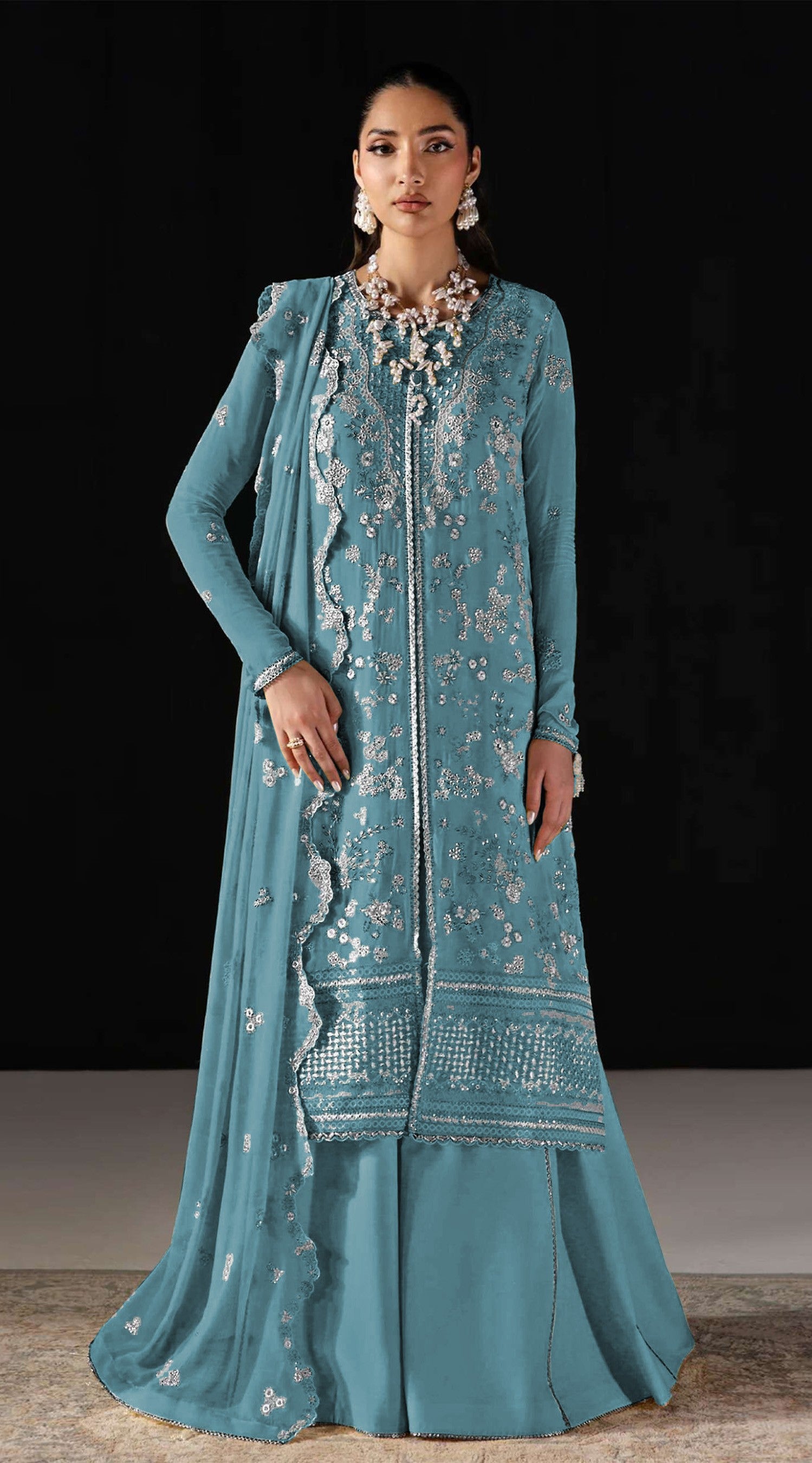 Anaita D Blue Chiffon Suit With Embroidery Work - Dista