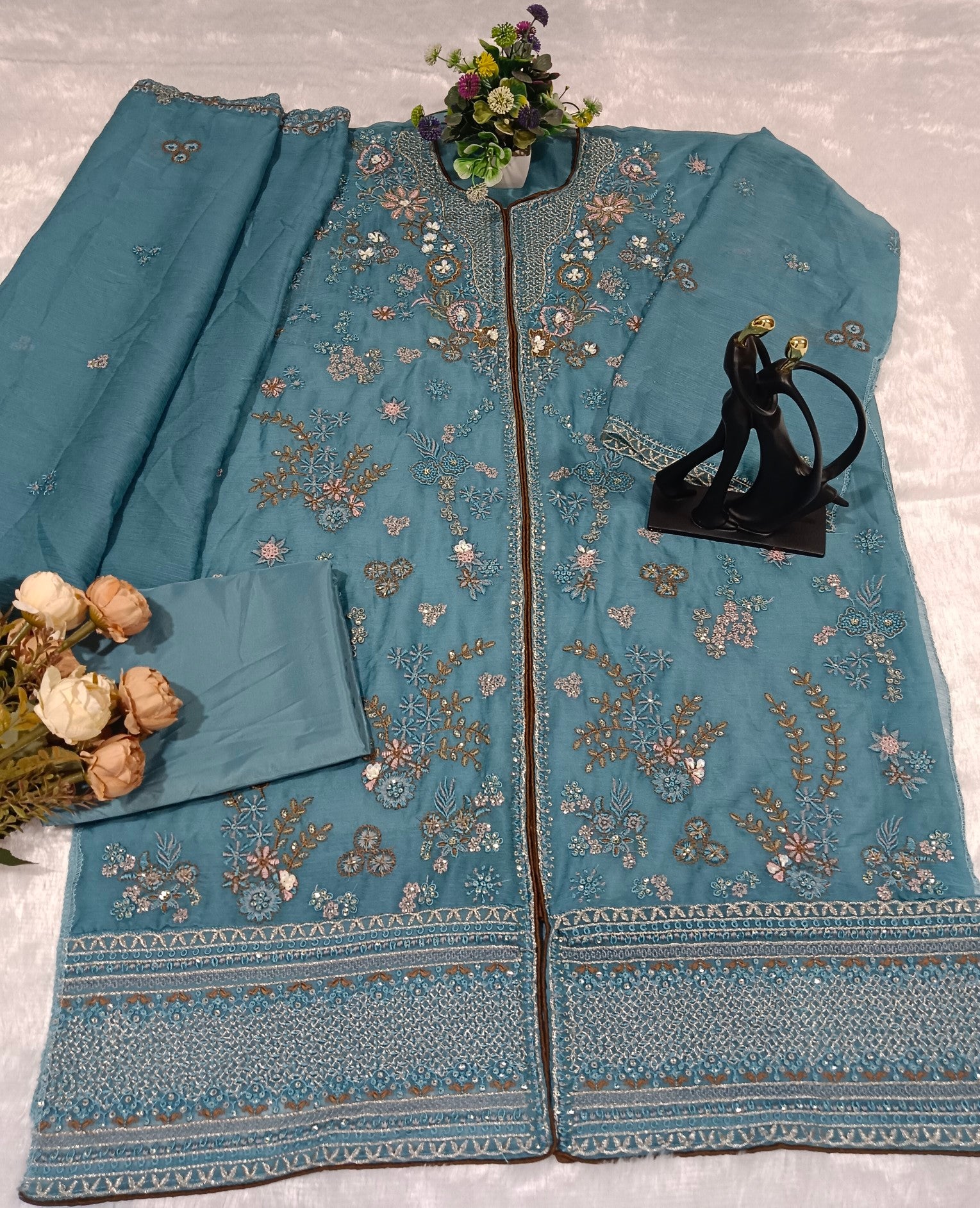 Anaita D Blue Chiffon Suit With Embroidery Work - Dista