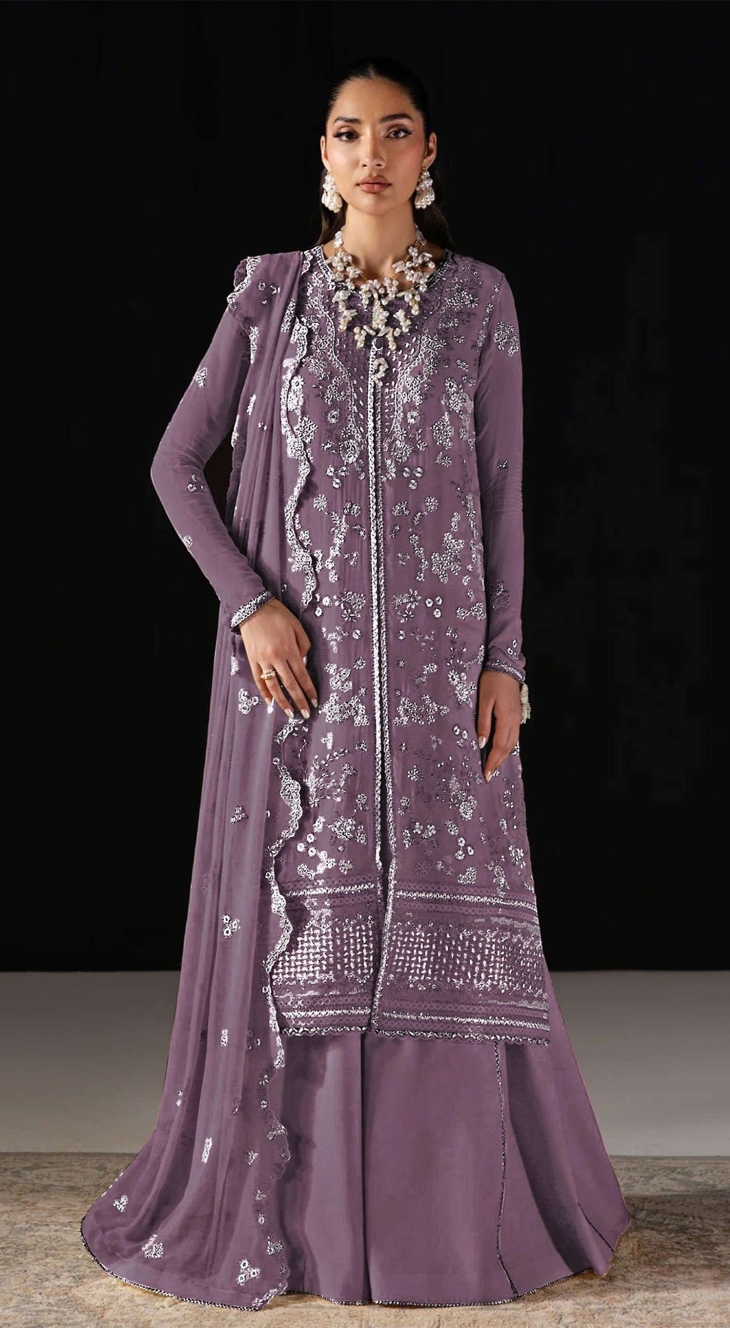 Anaita Purple Chiffon Suit With Embroidery Work - Dista