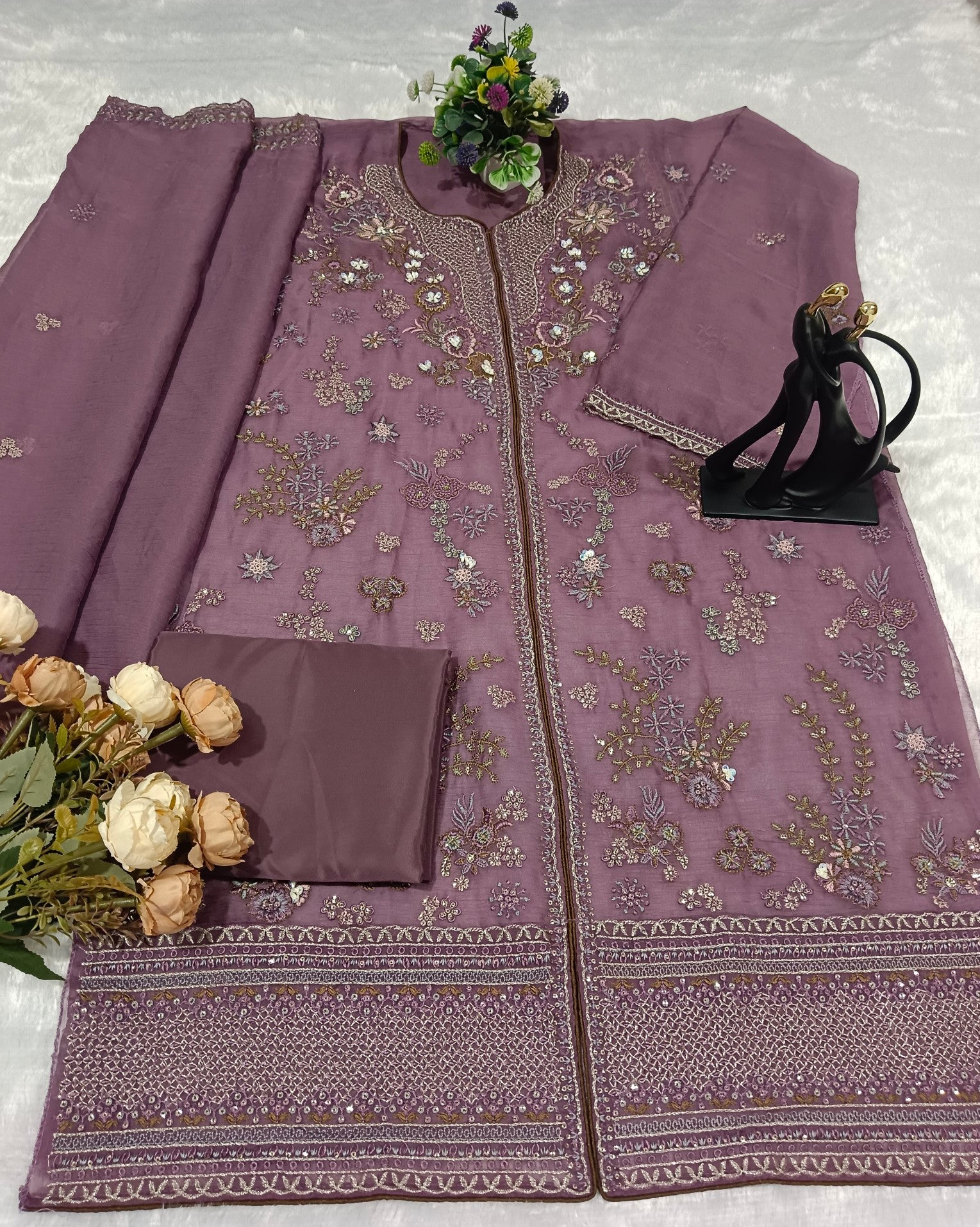 Anaita Purple Chiffon Suit With Embroidery Work - Dista