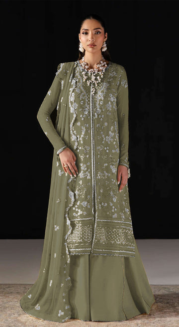 Anaita Mehndi Chiffon Suit With Embroidery Work - Dista