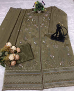 Thumbnail for Anaita Mehndi Chiffon Suit With Embroidery Work - Dista
