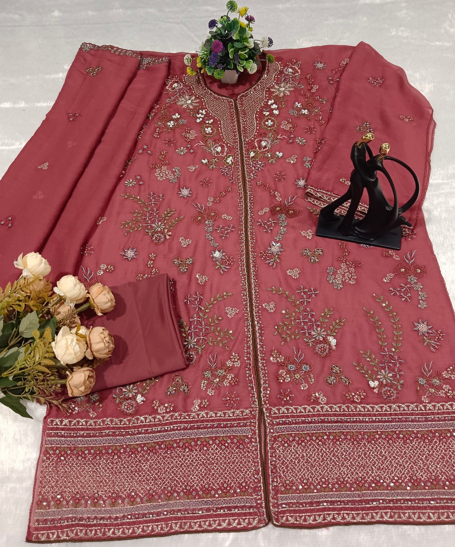 Anaita Pink Chiffon Suit With Embroidery Work - Dista