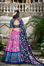 Thumbnail for Lorenvalley Pink Tussar Silk Pichwai With Patola Print And Zari Weaving Border Lehenga Choli with Dupatta