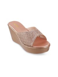 Thumbnail for Metro Gold-Toned Embellished Wedge Sandals
