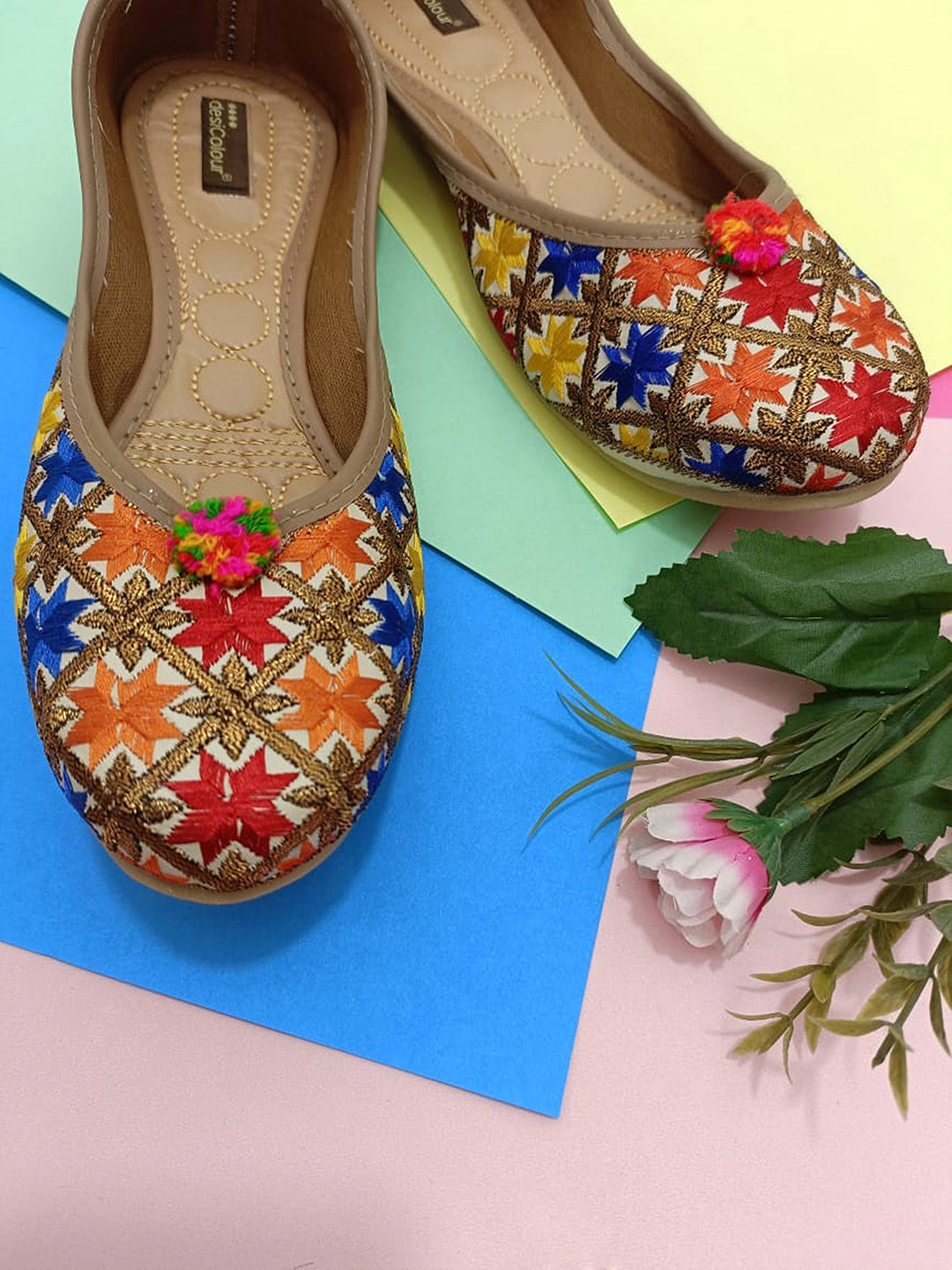 Desi Colour Women Indian Ethnic Footwear-Office Wear Ultra Comfortable Phulkari Work - Distacart