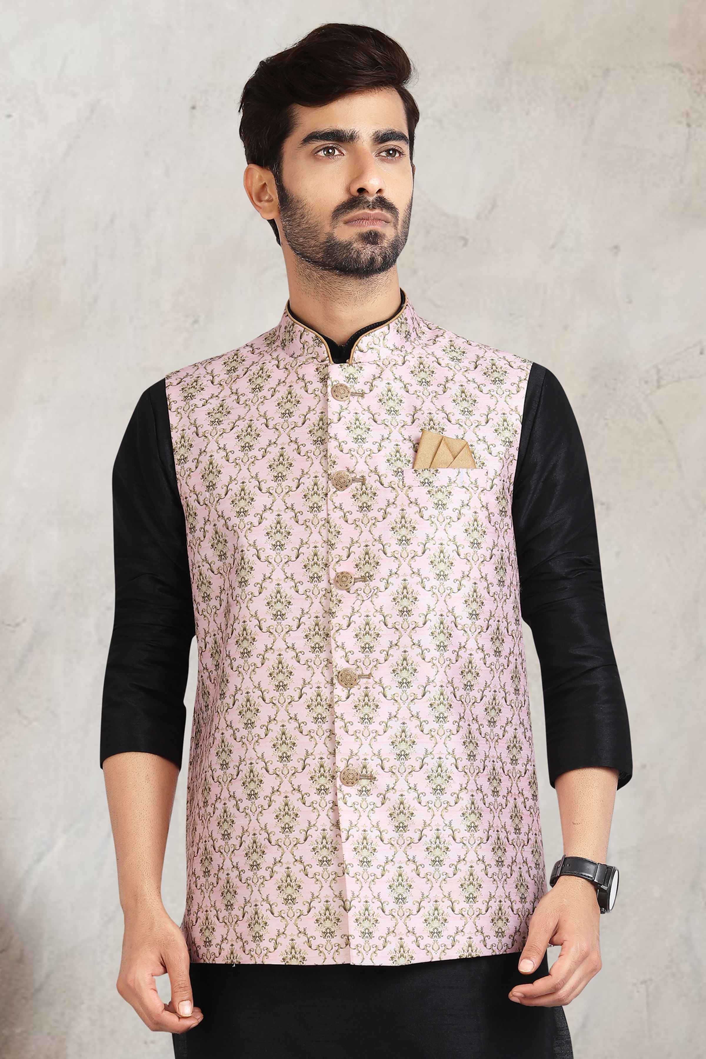 Raivat Ethnic Art Banarasi Silk Printed Work 3 Pics Jacket Set In Light Pink Colour - Distacart