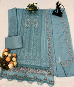 Thumbnail for Anaita Blue Chiffon Suit with Embroidery & Crystal Khatli Work - Dista