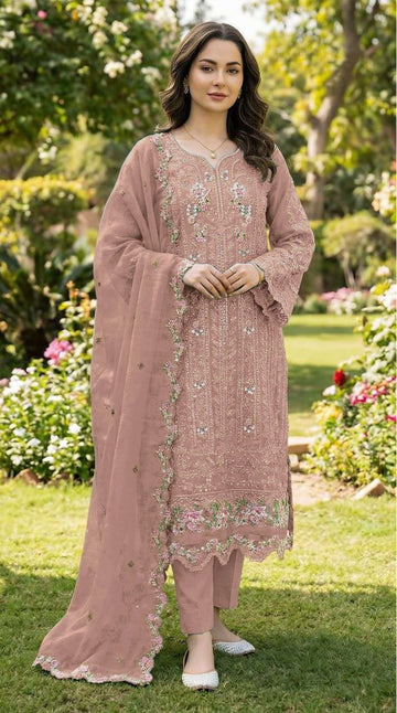 Anaita Peach Chiffon Suit with Embroidery & Crystal Khatli Work - Dista