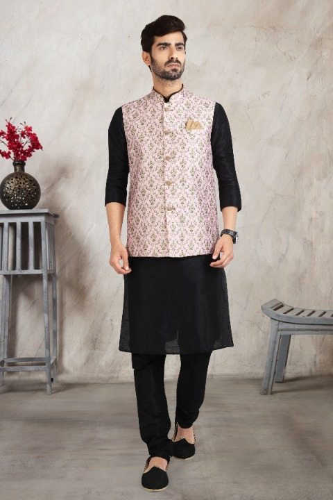 Raivat Ethnic Art Banarasi Silk Printed Work 3 Pics Jacket Set In Light Pink Colour - Distacart