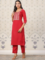 Thumbnail for Ode by House of Pataudi Ethnic Motifs Yoke Design Sequinned Kurta with Trousers - Distacart