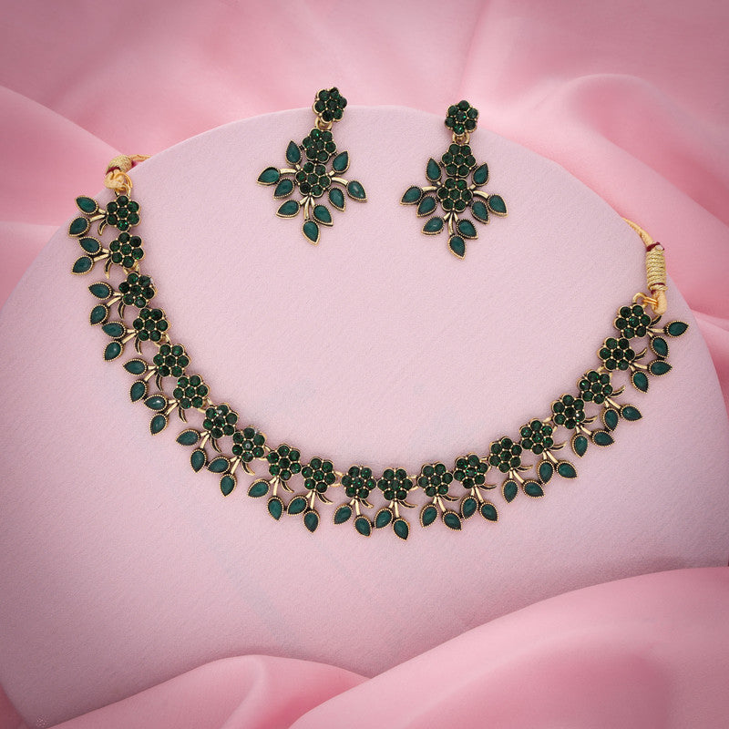 Tehzeeb Creations Brass Gold-Polished Gold, Green Jewel Set - Distacart