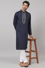 Thumbnail for Neckline Embroidered Cotton Kurta by Hilo Design