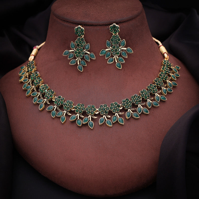 Tehzeeb Creations Brass Gold-Polished Gold, Green Jewel Set - Distacart