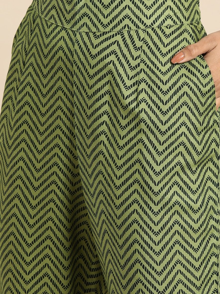 All About You Women Green Ethnic Motifs Printed Kurta with Trousers - Distacart