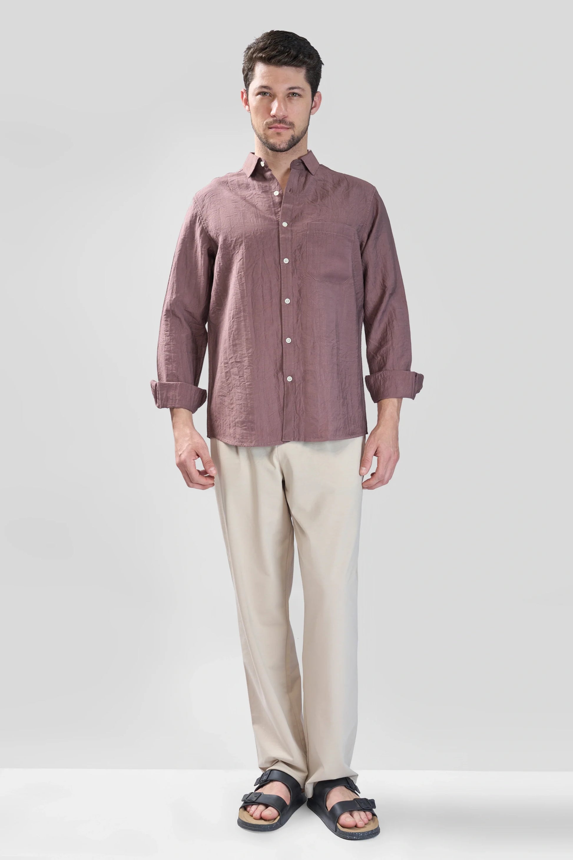 Xkind Brown Crush Wrinkled Look Regular Fit Shirt - Distacart