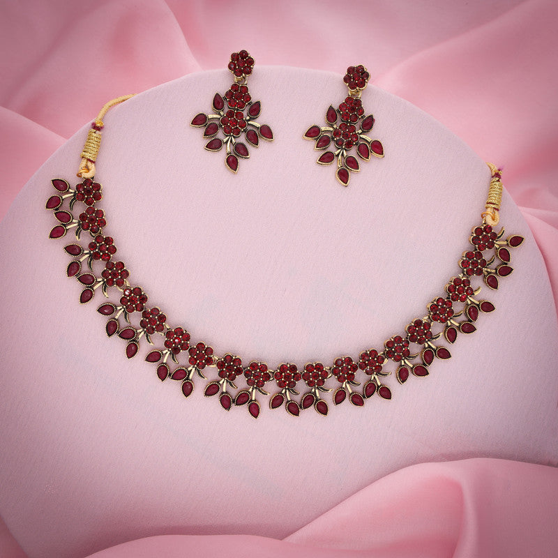 Tehzeeb Creations Gold Polish Pack of 1 Gold-Polished Choker Necklace Set With Earring For Women & Girls - Distacart