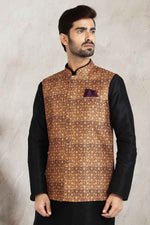 Thumbnail for Raivat Ethnic Art Banarasi Silk Printed Work 3 Pics Jacket Set In Beige Colour - Distacart