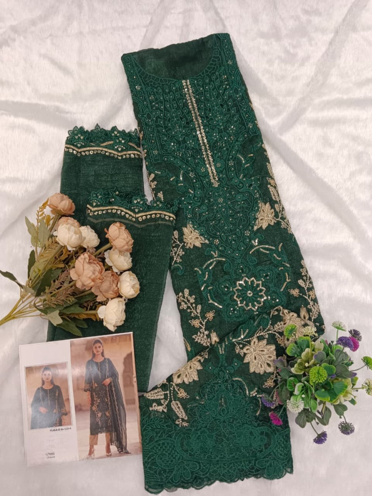 Anaita D Green Silk Suit With Embroidery & Sequence Work - Dista