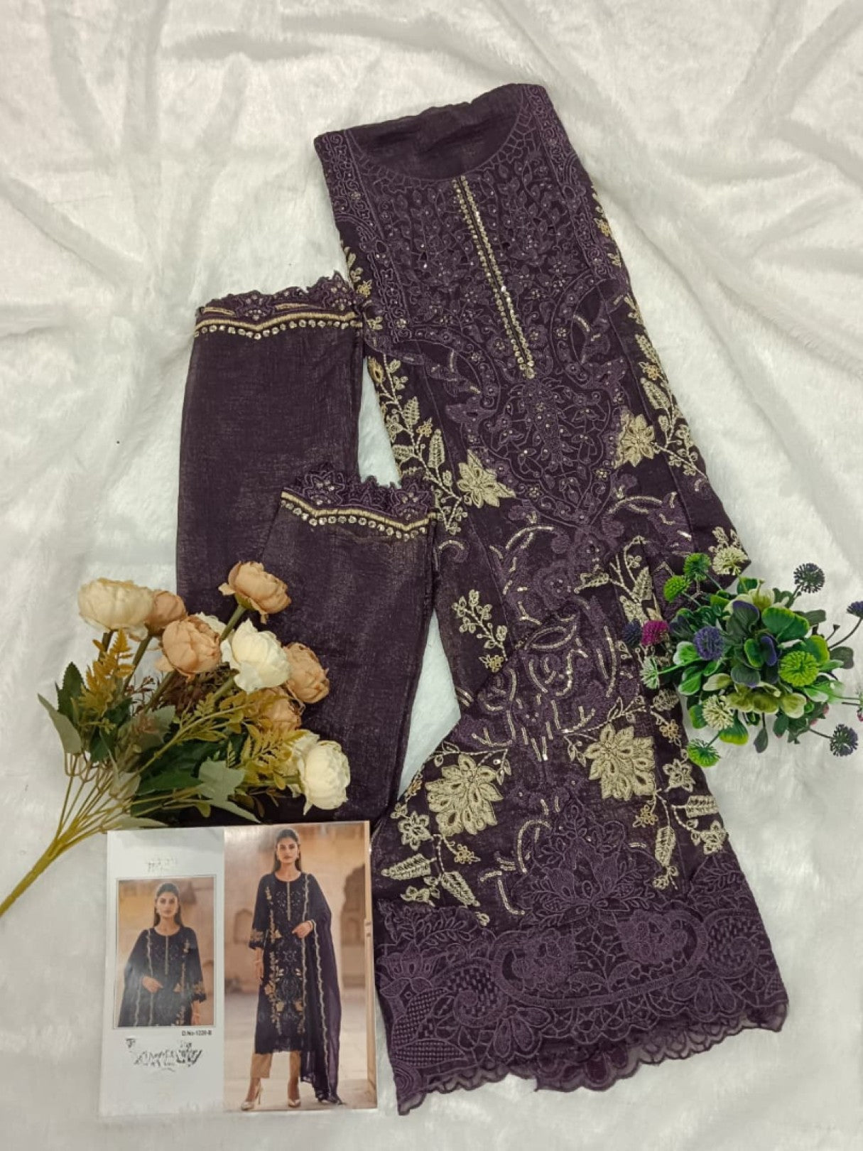 Anaita Purple Silk Suit With Embroidery & Sequence Work - Dista