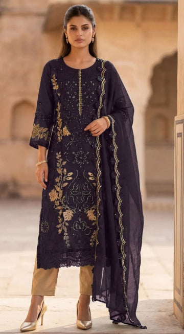 Anaita Purple Silk Suit With Embroidery & Sequence Work - Dista